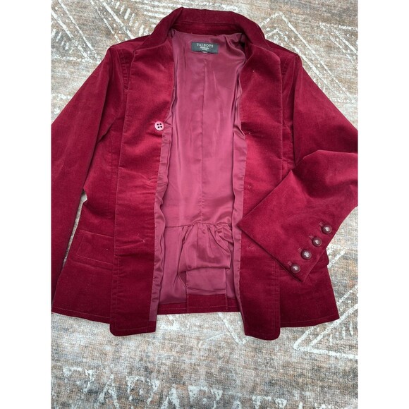 Talbots Velvet Petite Blazer Jacket Women’s 8P Red Wine Military Pea Coat Button - Picture 7 of 16